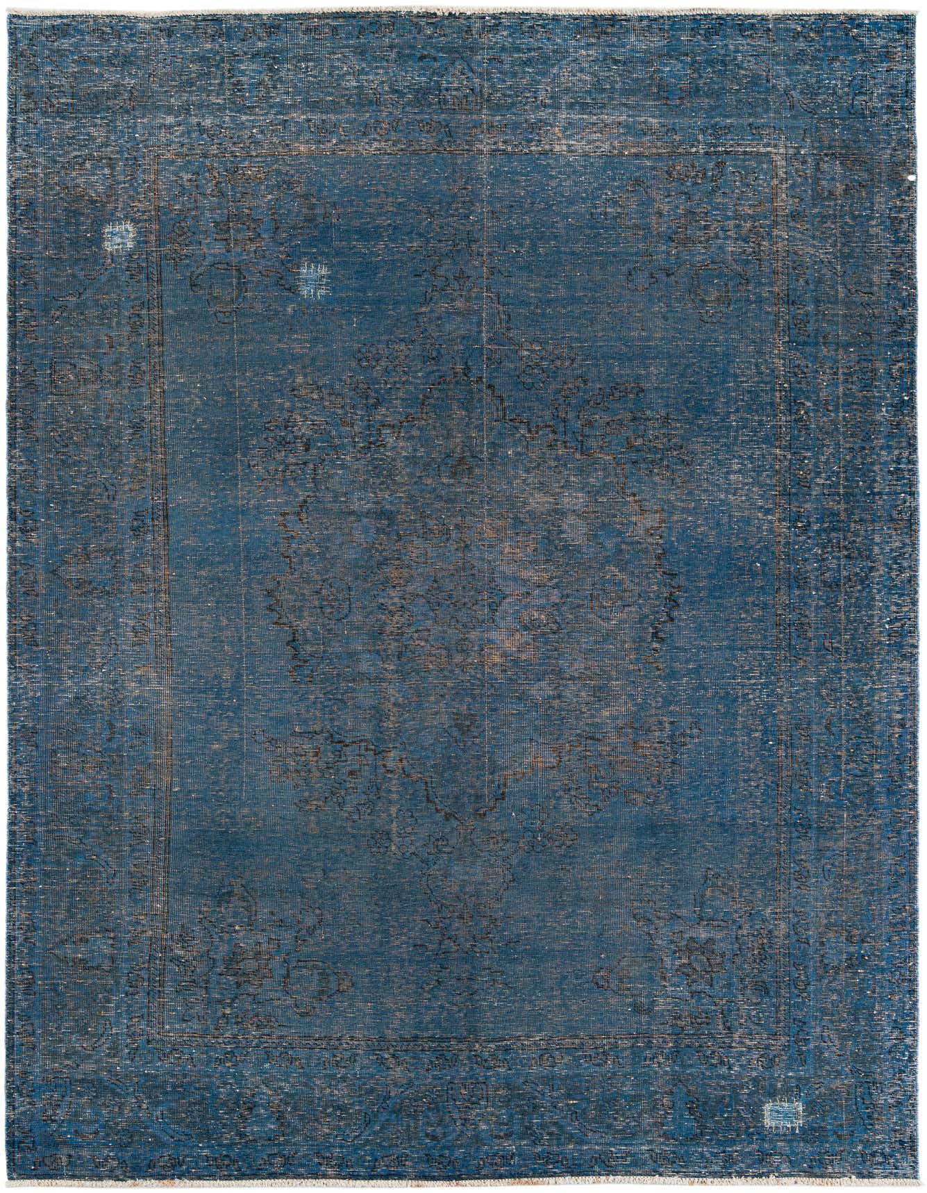 A 7x10 rectangular blue Persian-style rug with a faded medallion pattern, suitable for a living room.