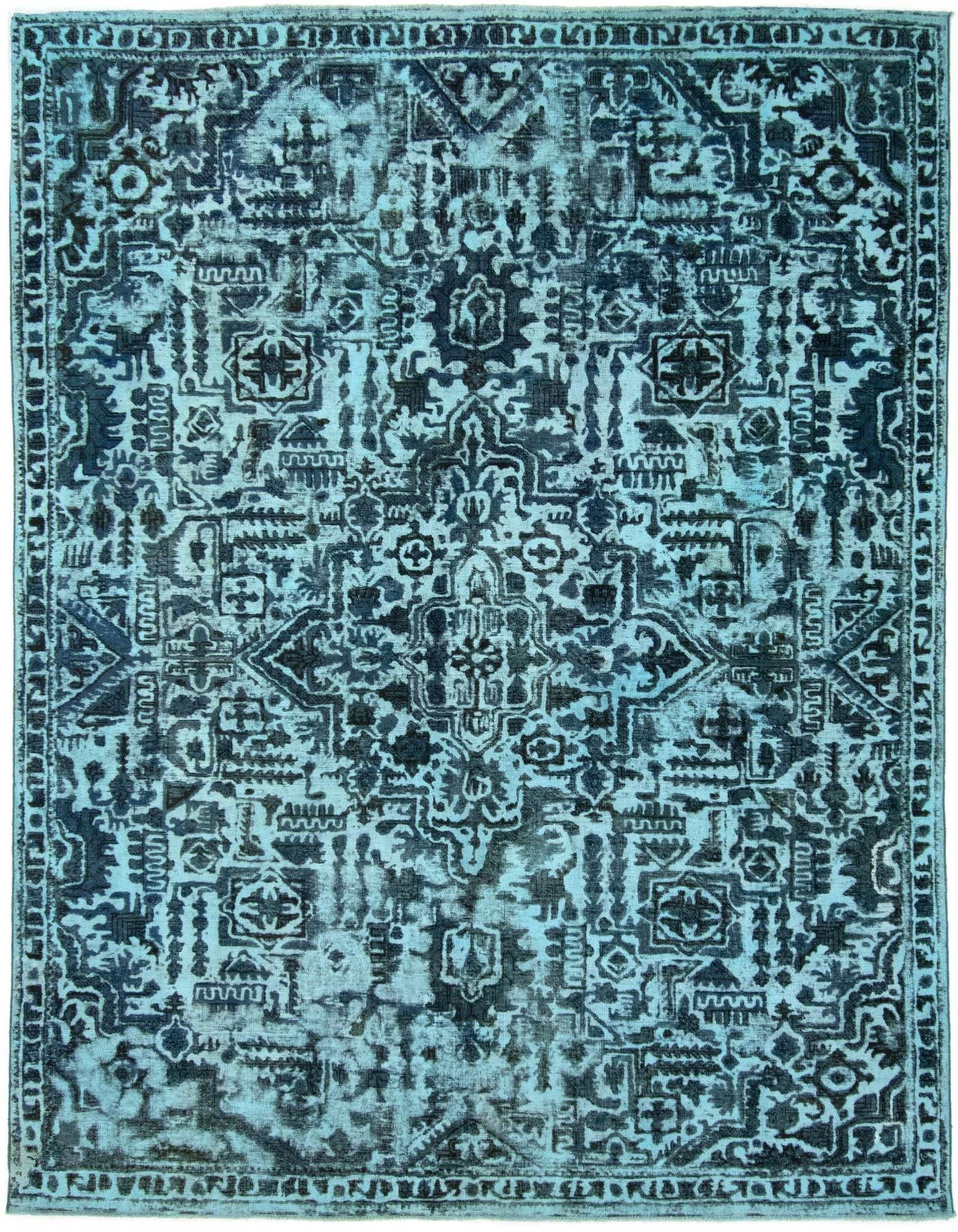 An 8x10 rectangular Rugs.com Vintage Royal Persian rug featuring intricate blue patterns on a lighter blue background.