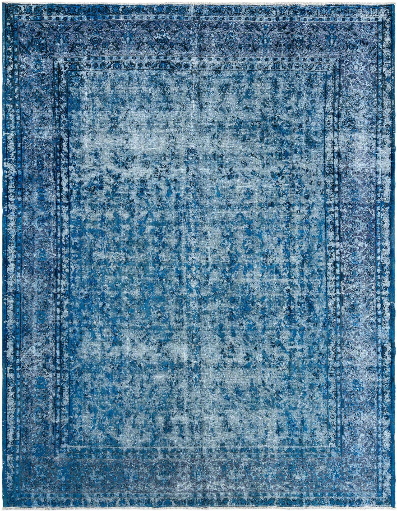 A 9x12 rectangular Vintage Royal Persian rug in varying shades of blue, featuring a distressed traditional pattern.