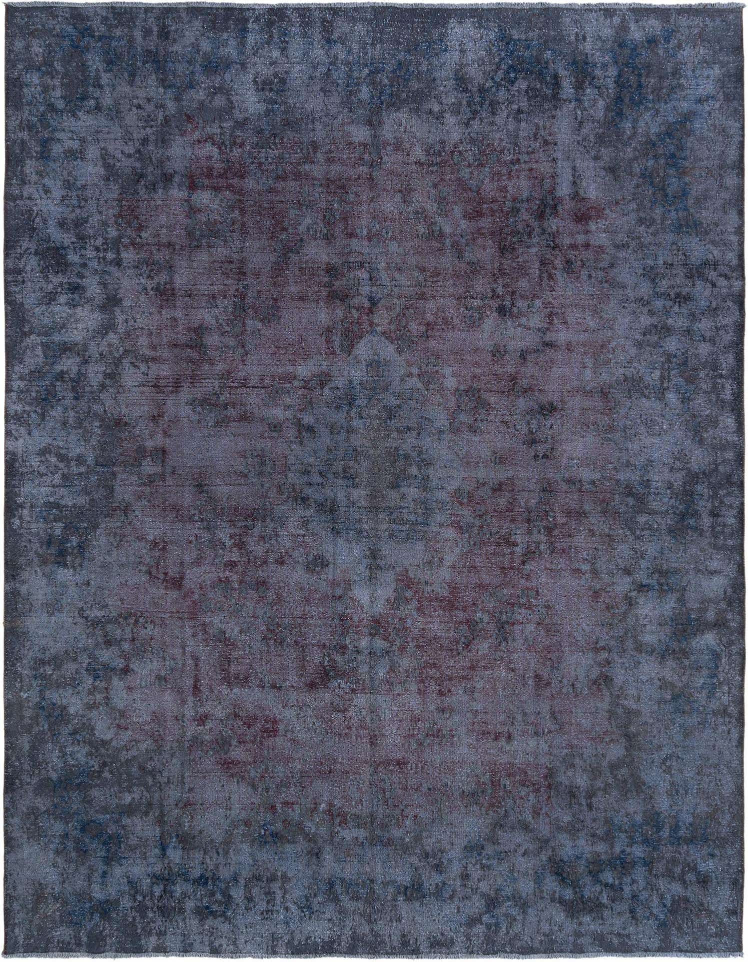 A 9x12 rectangular Rugs.com Vintage Royal Persian rug in blues with a distressed, faded pattern, suitable for a living room.