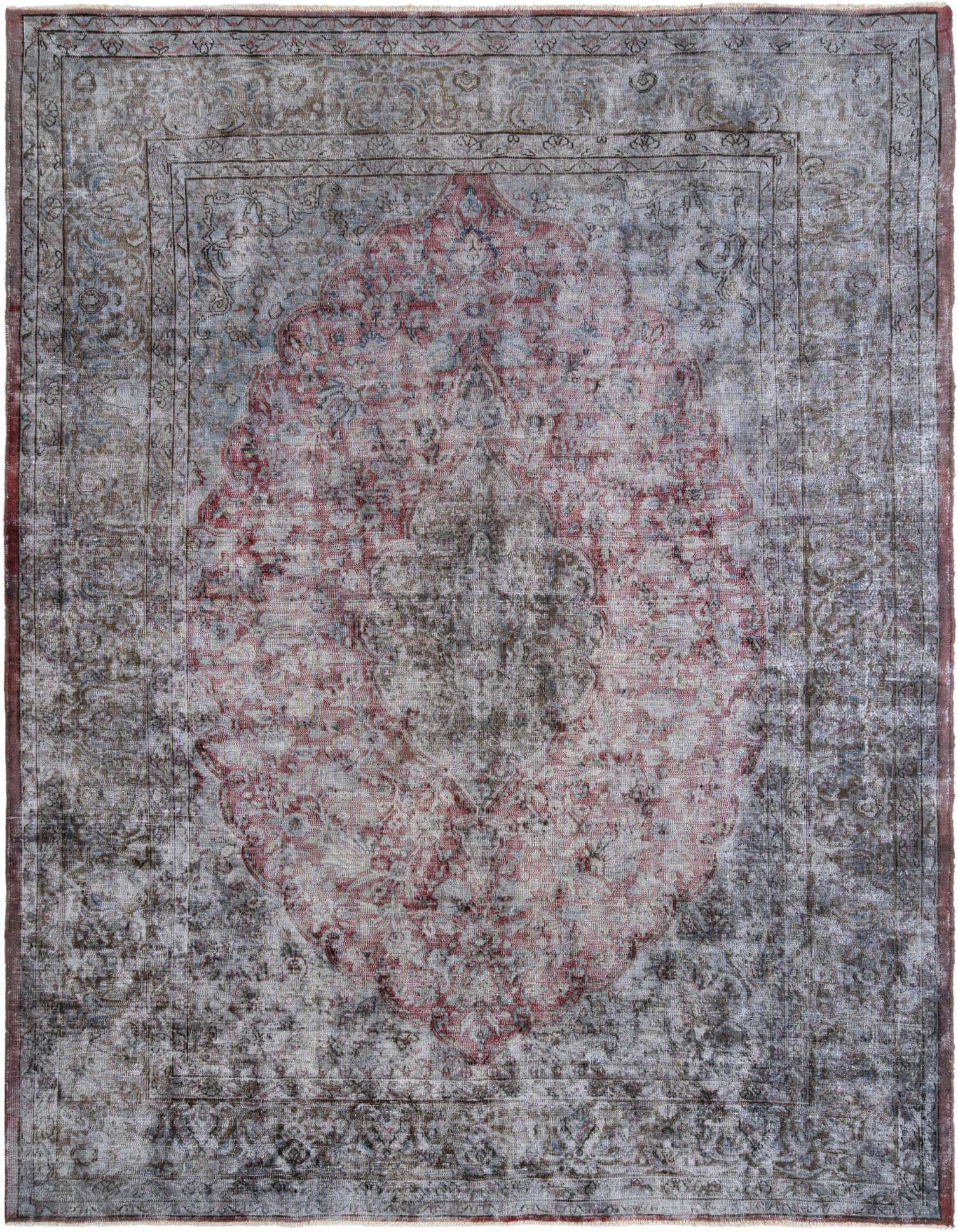 A 10x13 rectangular blue Persian area rug with a faded, distressed look and a prominent central medallion.