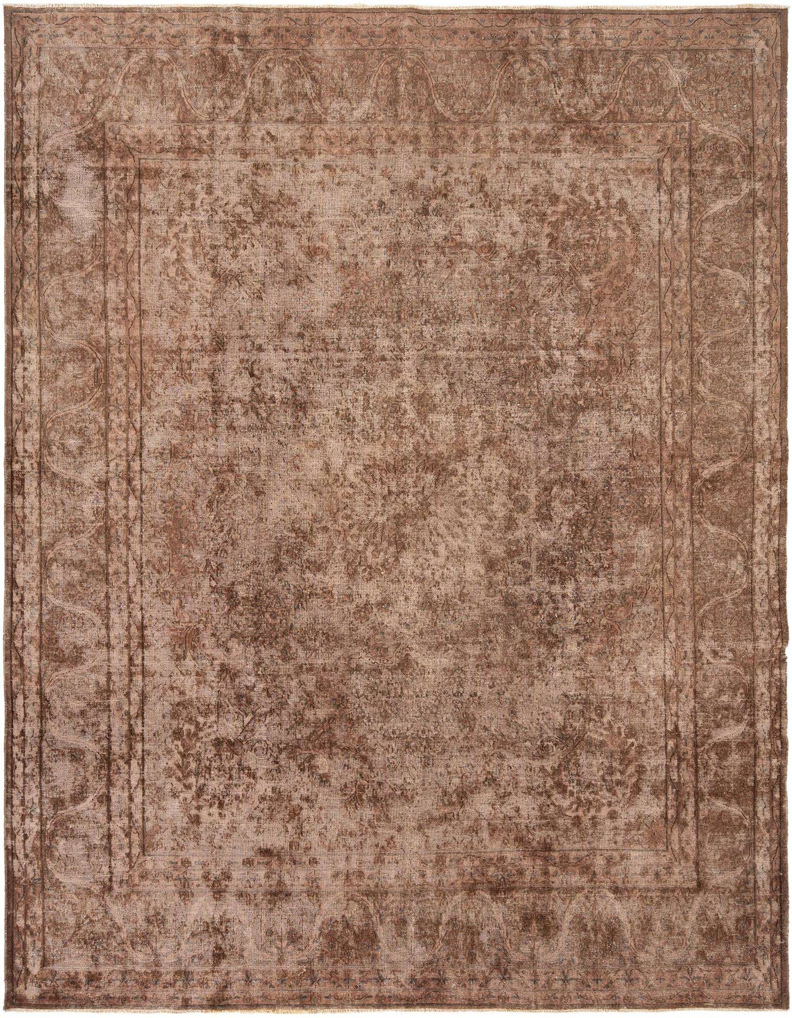 A 10x13 rectangular blue Persian wool rug with a distressed vintage pattern and ornate border.