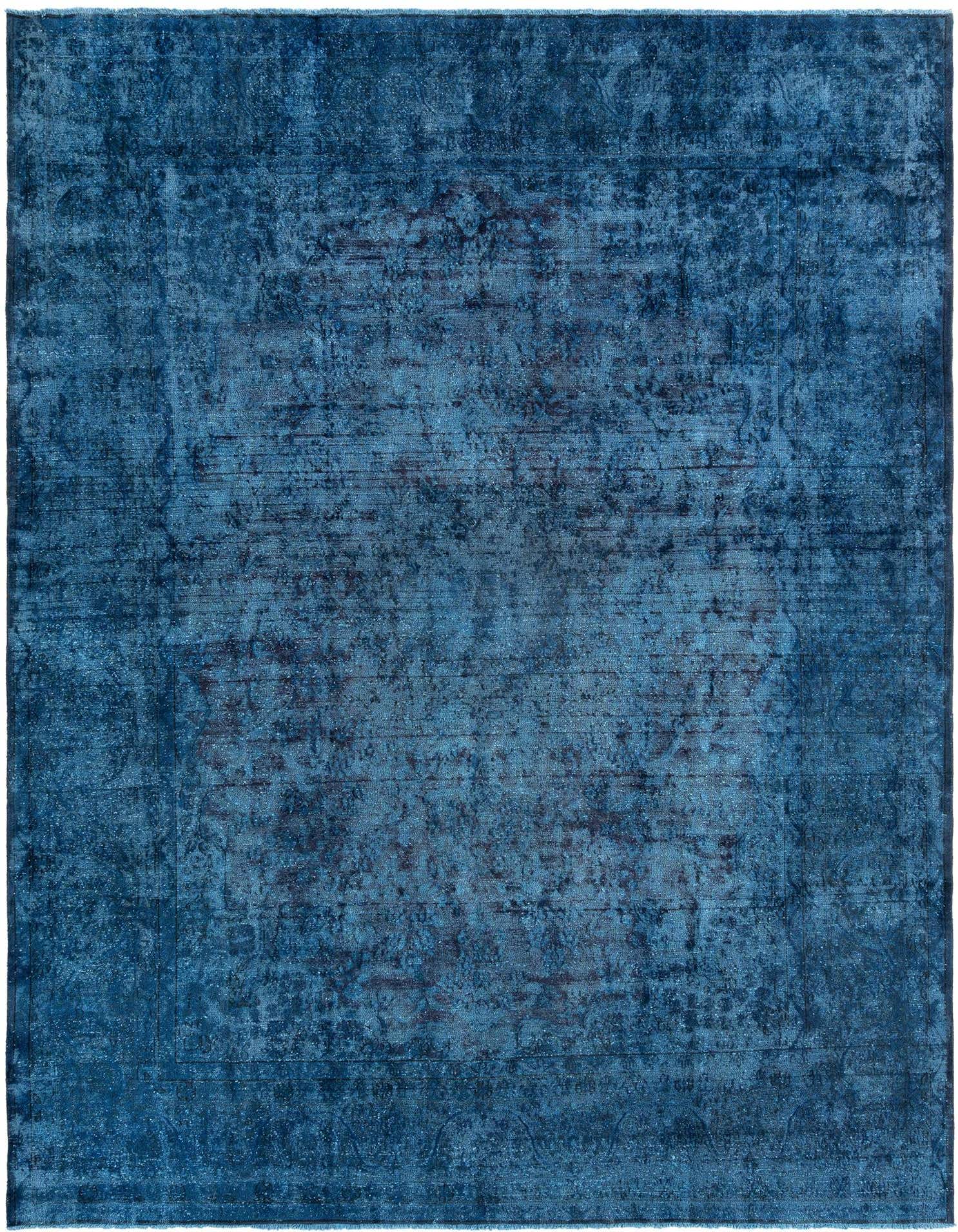 A 10x13 rectangular Rugs.com Vintage Royal blue Persian wool rug with a distressed pattern.