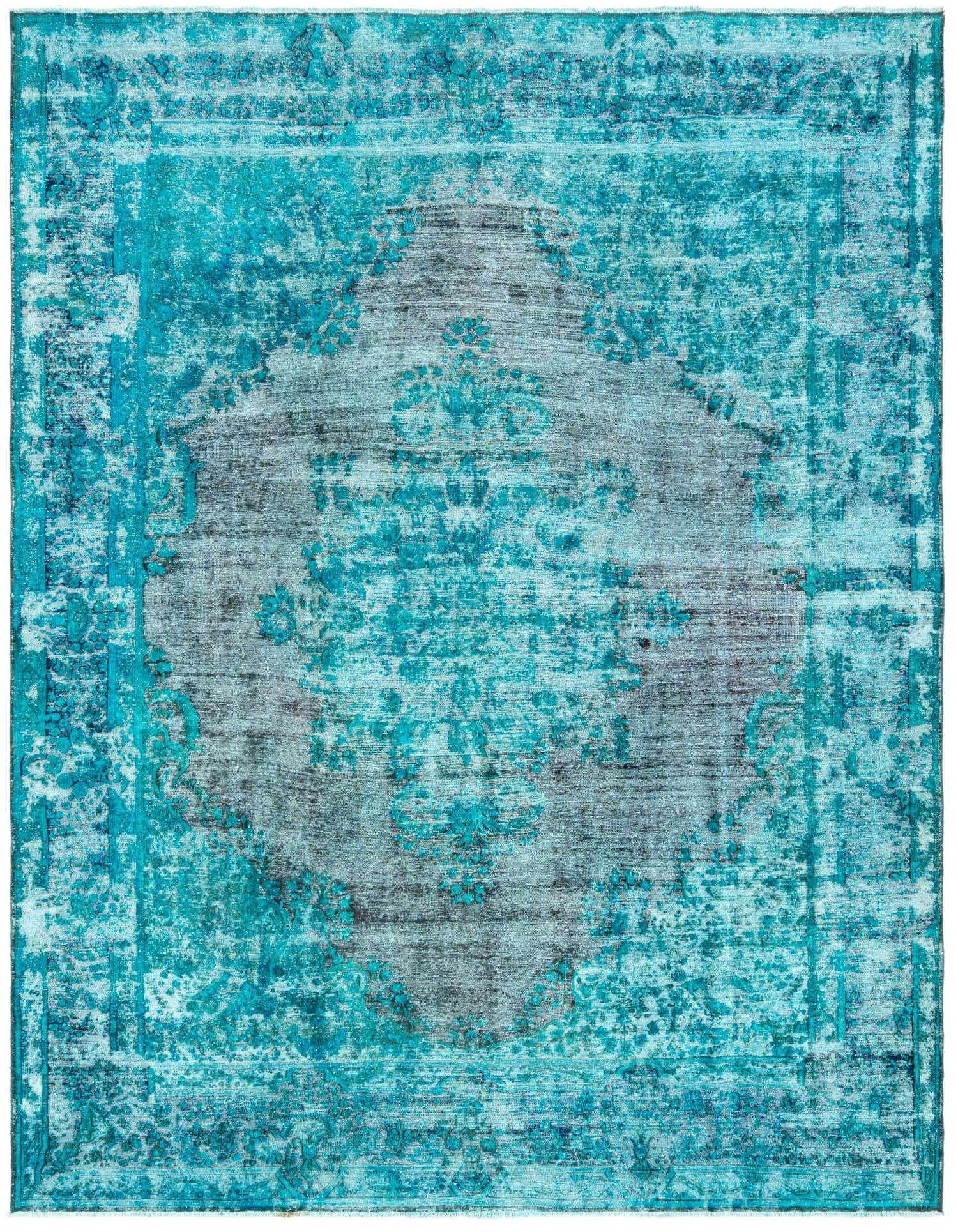 A 10x13 rectangular blue Persian area rug with a distressed traditional pattern and a medium pile.