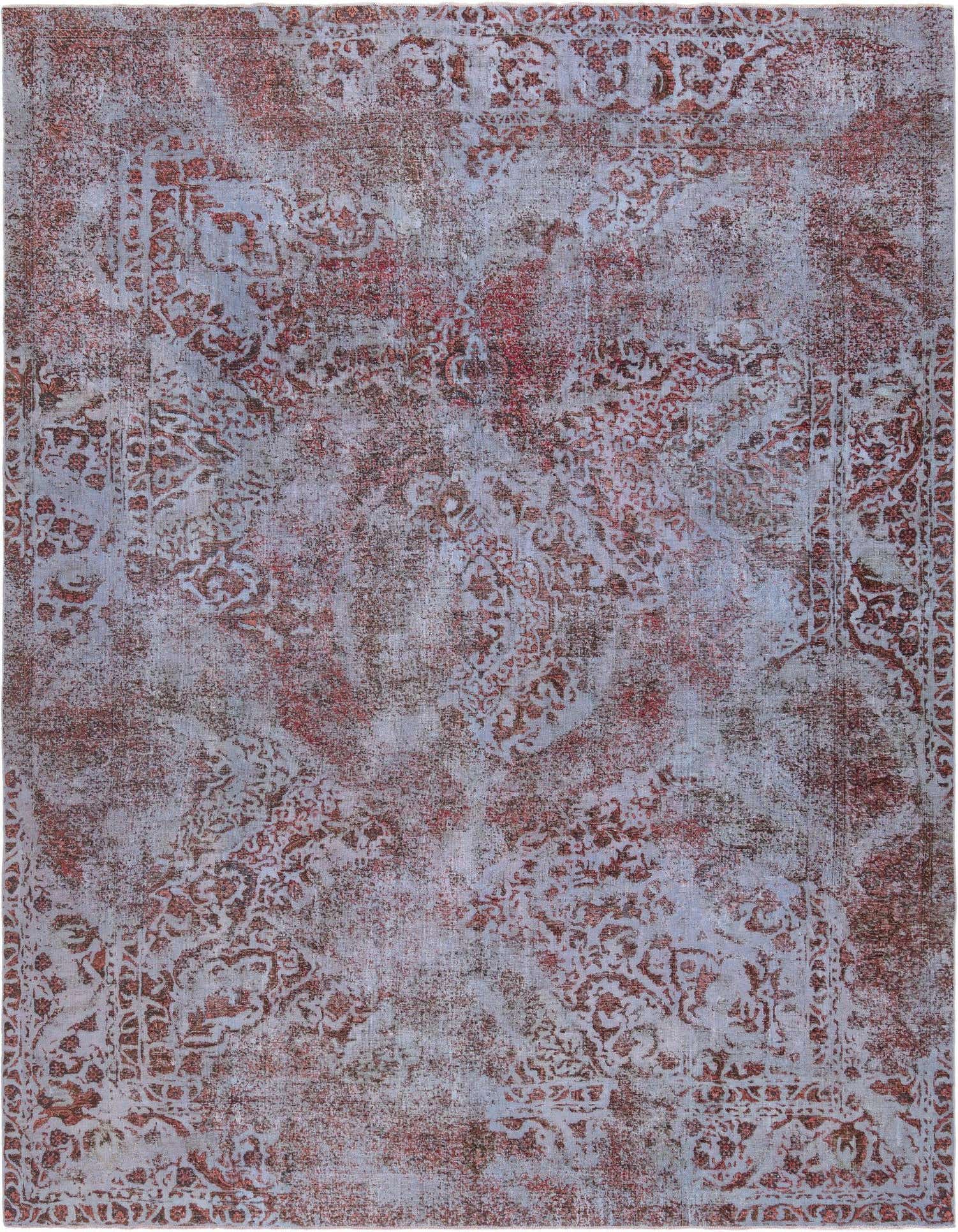 A 9x12 rectangular Rugs.com Vintage Royal Persian rug featuring faded blue and red tones with an intricate, distressed pattern.