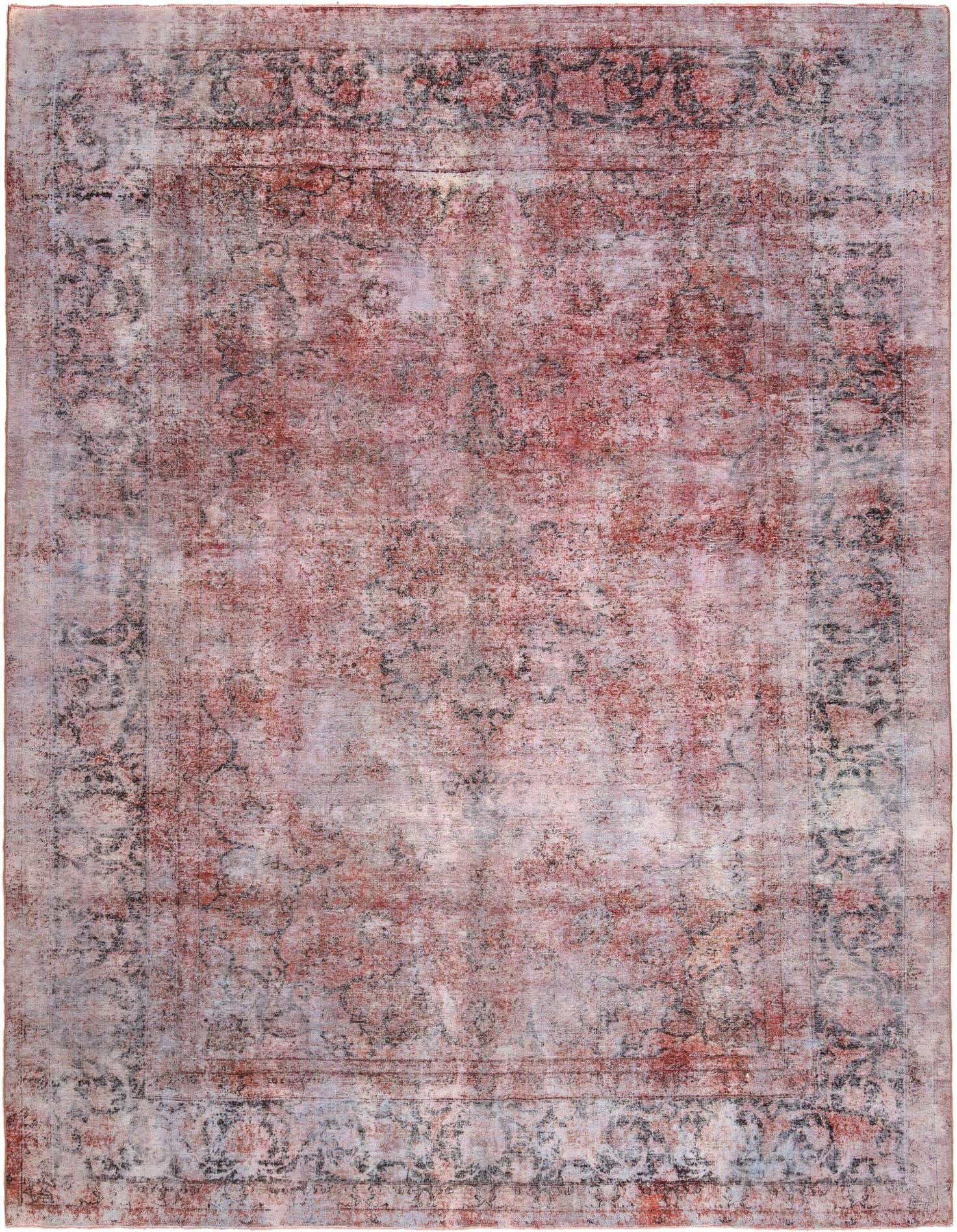 A 9x12 rectangular Rugs.com Vintage Royal Persian rug with distressed blue and red tones, featuring intricate traditional patterns.