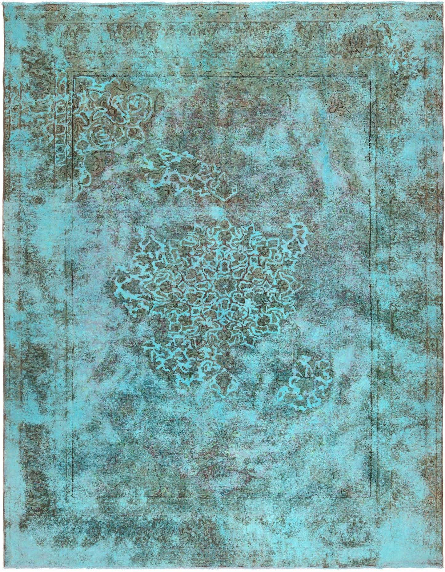 A 9x12 rectangular Rugs.com Vintage Royal Persian rug in distressed blue and brown tones.