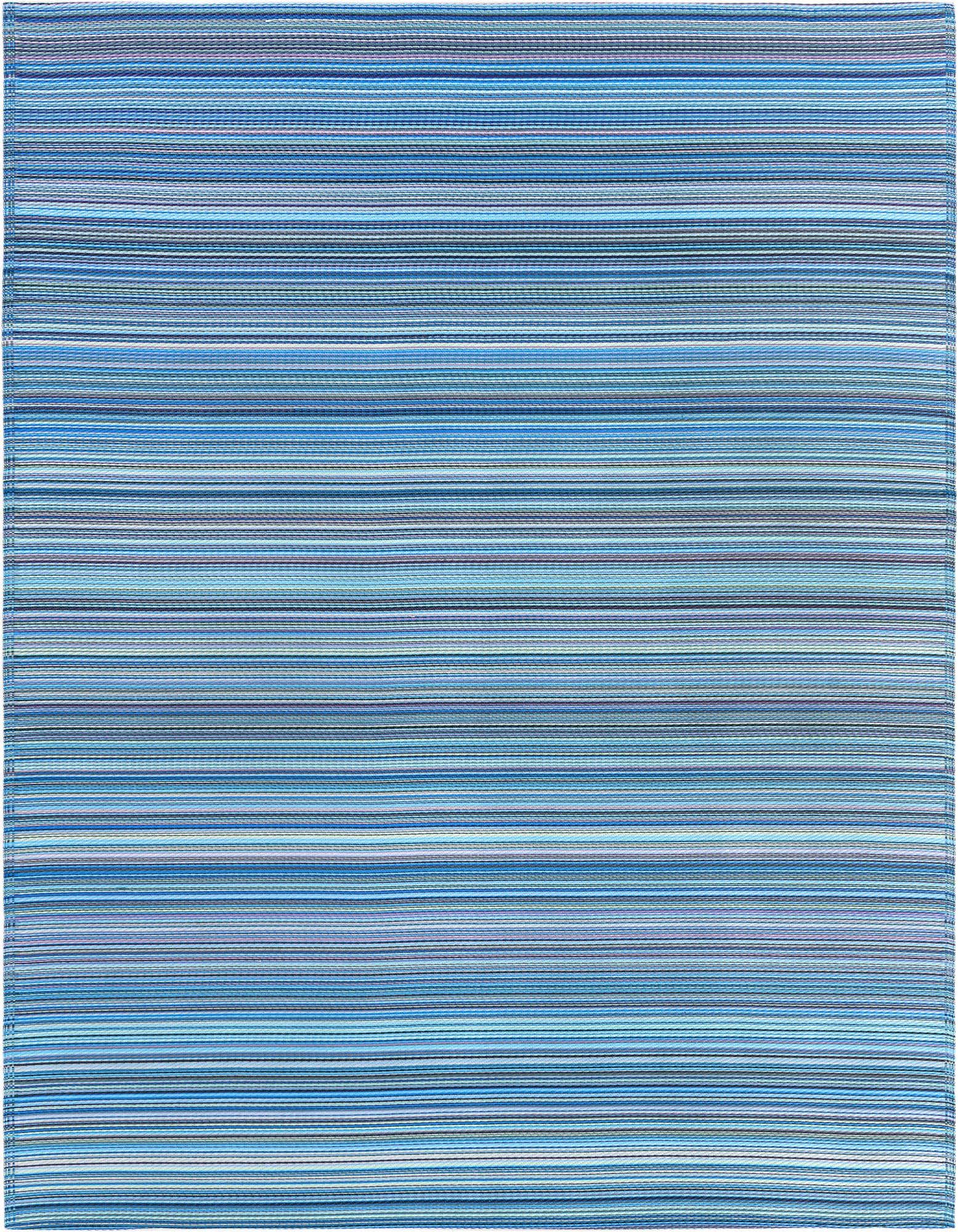 A rectangular 8x10 blue modern stripe rug from the Vista Breeze Outdoor collection, suitable for indoor or outdoor use.