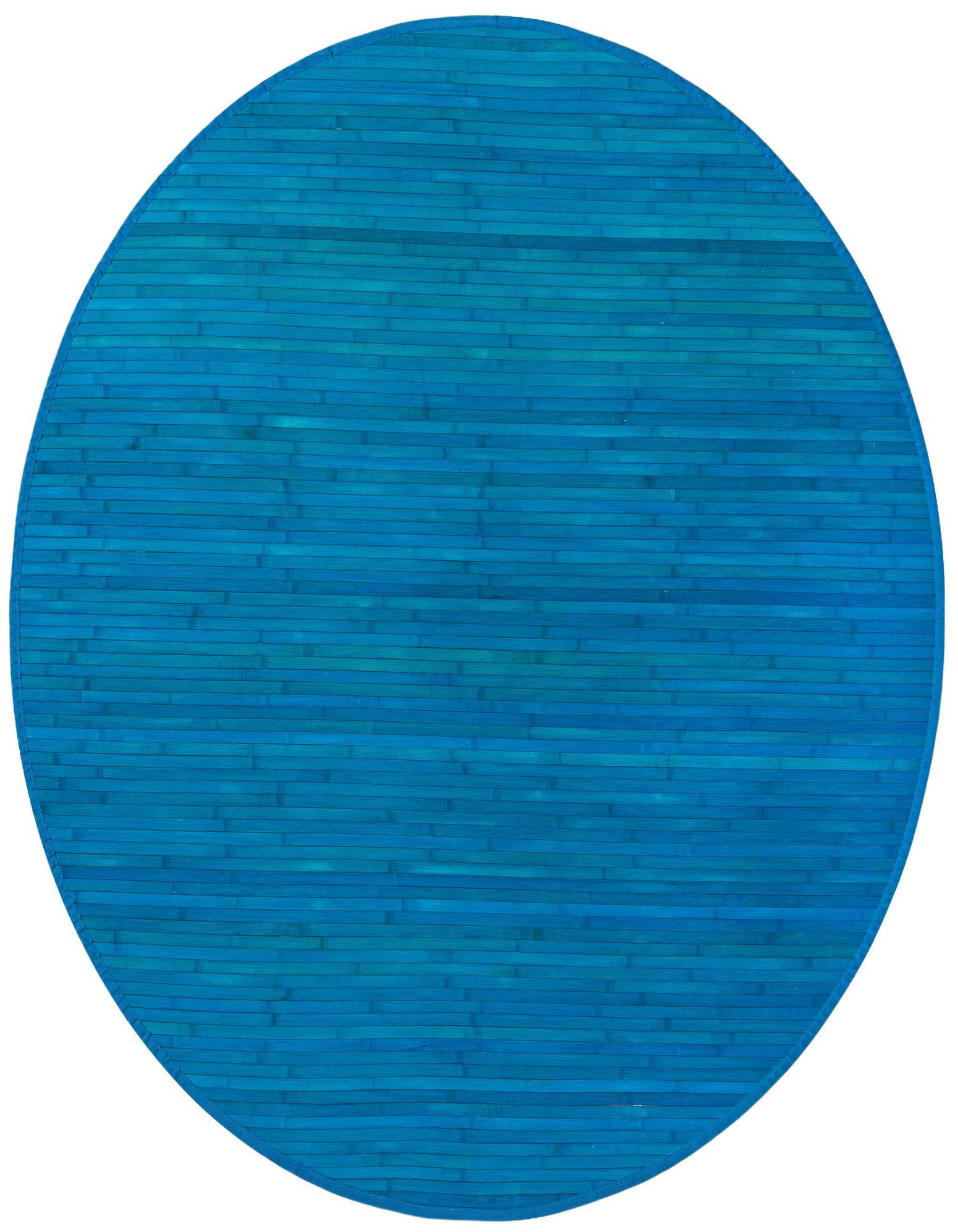 A vibrant blue 5' 3 x 5' 3 round bamboo rug with a modern solid pattern, suitable for indoor spaces.