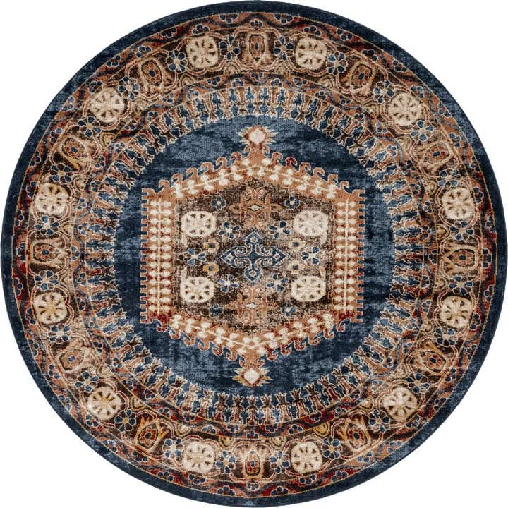 Blue 7' x 7' Eden Round Rug | Rugs.com