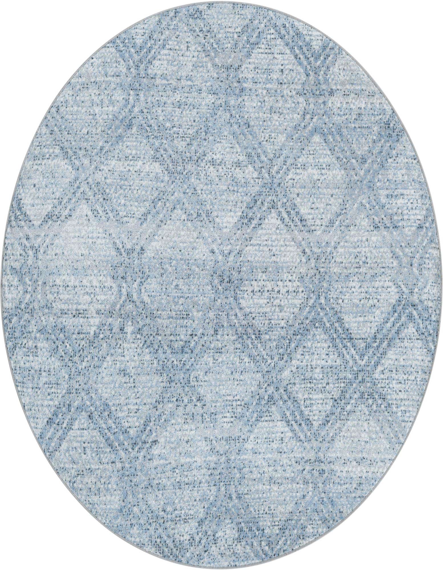 A 5' 3 x 5' 3 round blue modern rug with a subtle geometric pattern, ideal for indoor spaces.
