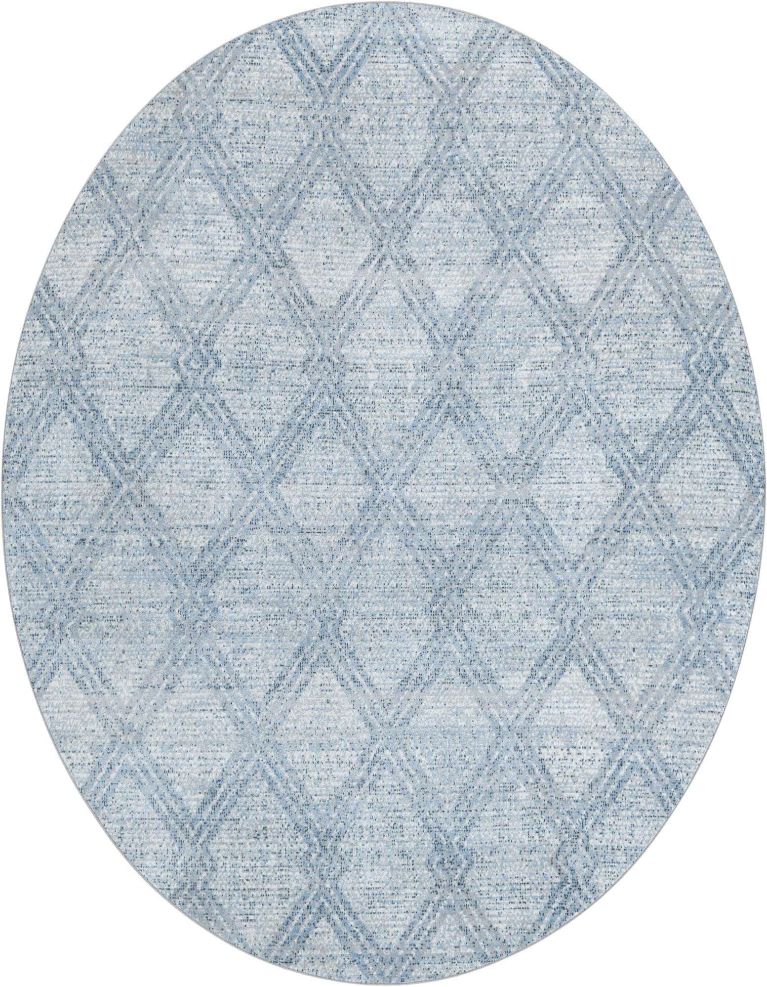 A 7' 10 x 7' 10 round blue modern rug with a subtle diamond pattern, suitable for various indoor spaces.