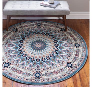Blue 7' 10 x 7' 10 Nain Design Round Rug | Rugs.com