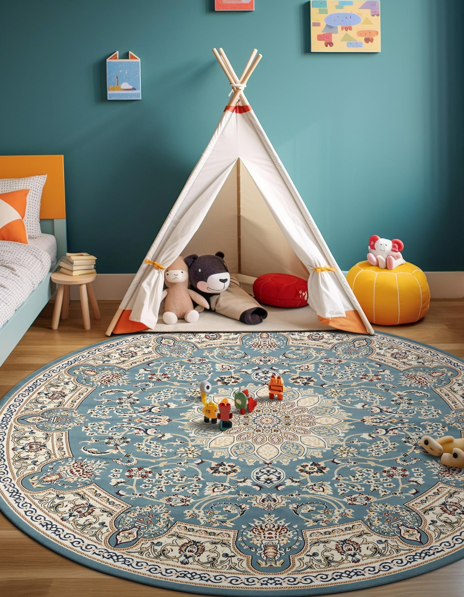 Blue 10' x 10' Nain Design Round Rug | Rugs.com