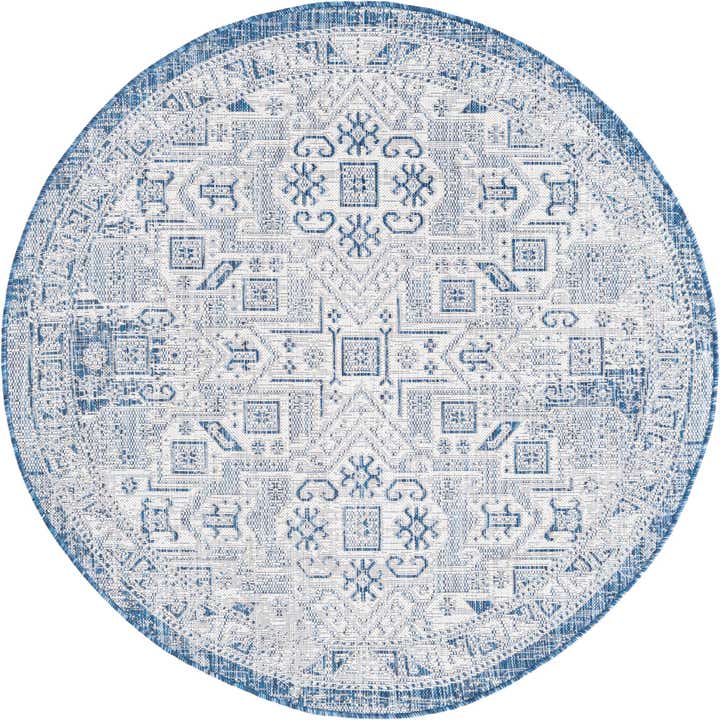 Blue 5' 3 x 5' 3 Aztec Indoor / Outdoor Round Rug | Rugs.com