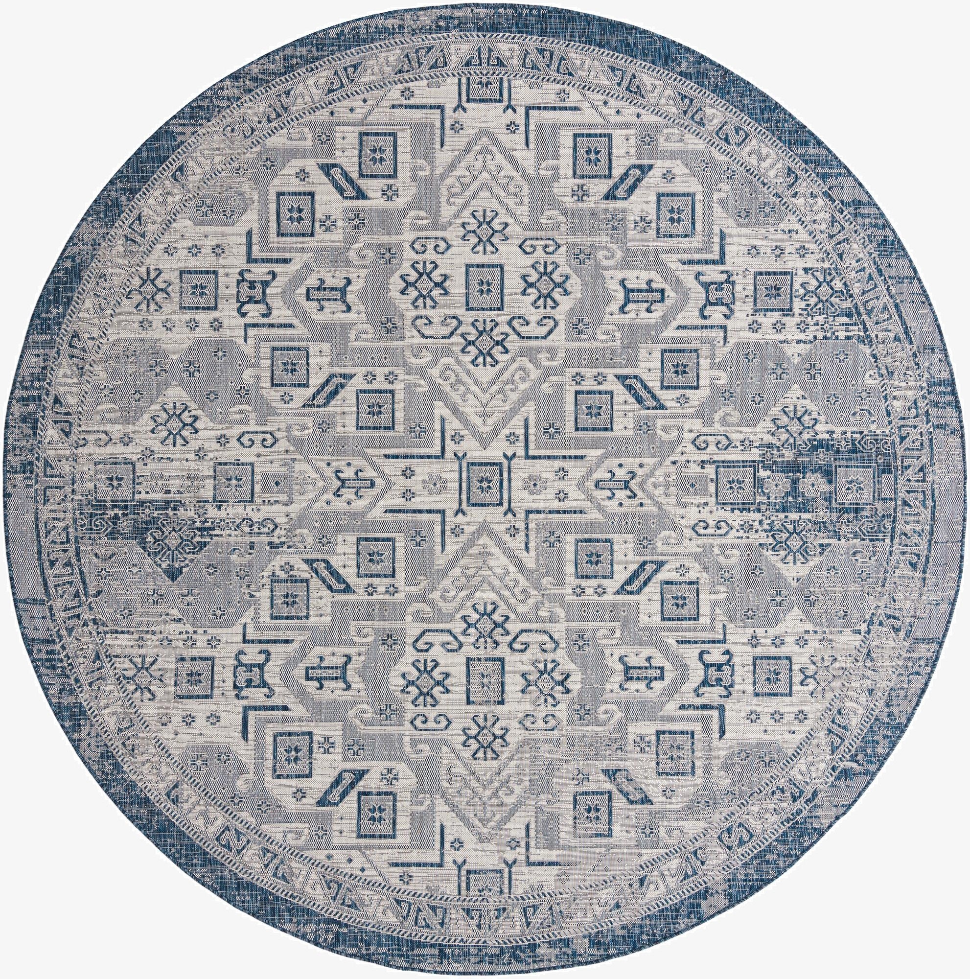  10' x 10'  Washable Aztec Indoor / Outdoor Round Rug