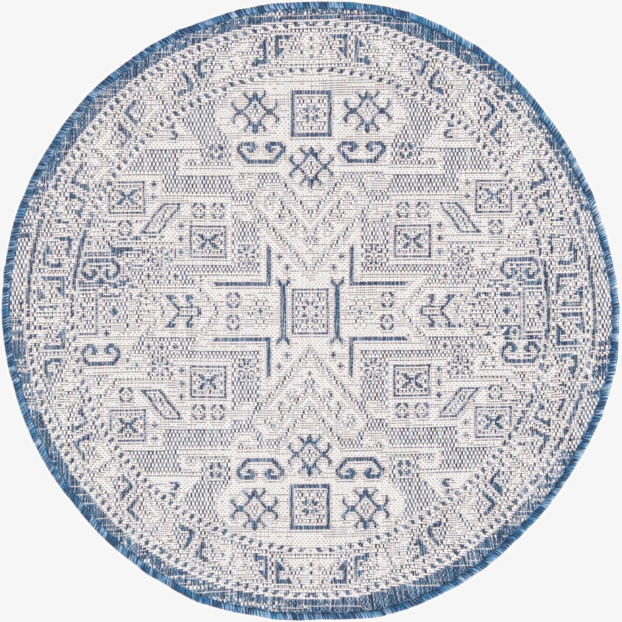  3' x 3'  Washable Aztec Indoor / Outdoor Round Rug