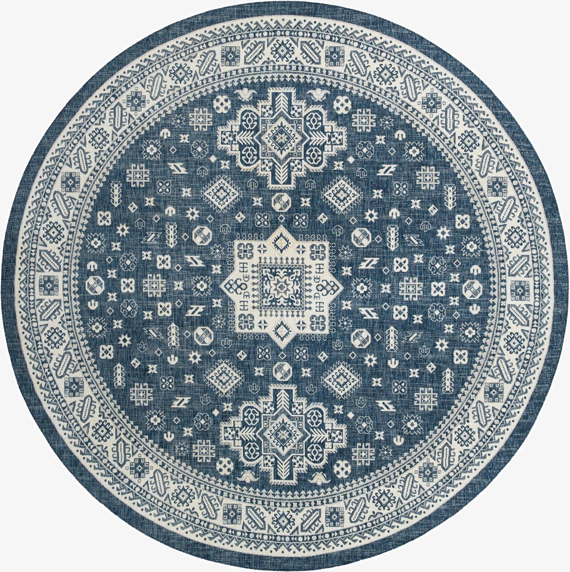  13' x 13'  Washable Aztec Indoor / Outdoor Round Rug