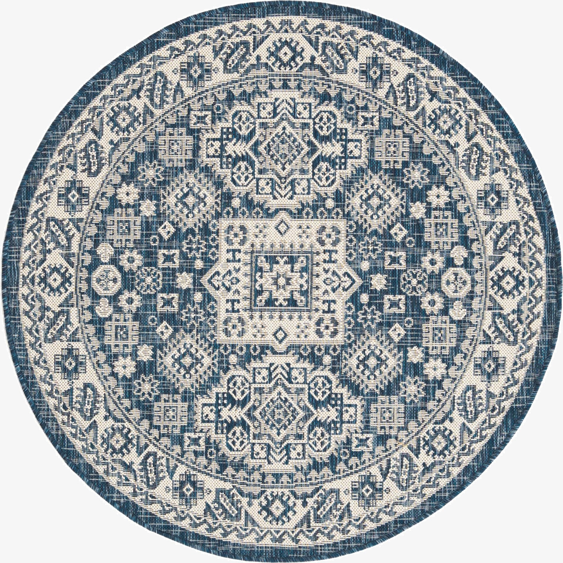 4' x 4'  Washable Aztec Indoor / Outdoor Round Rug