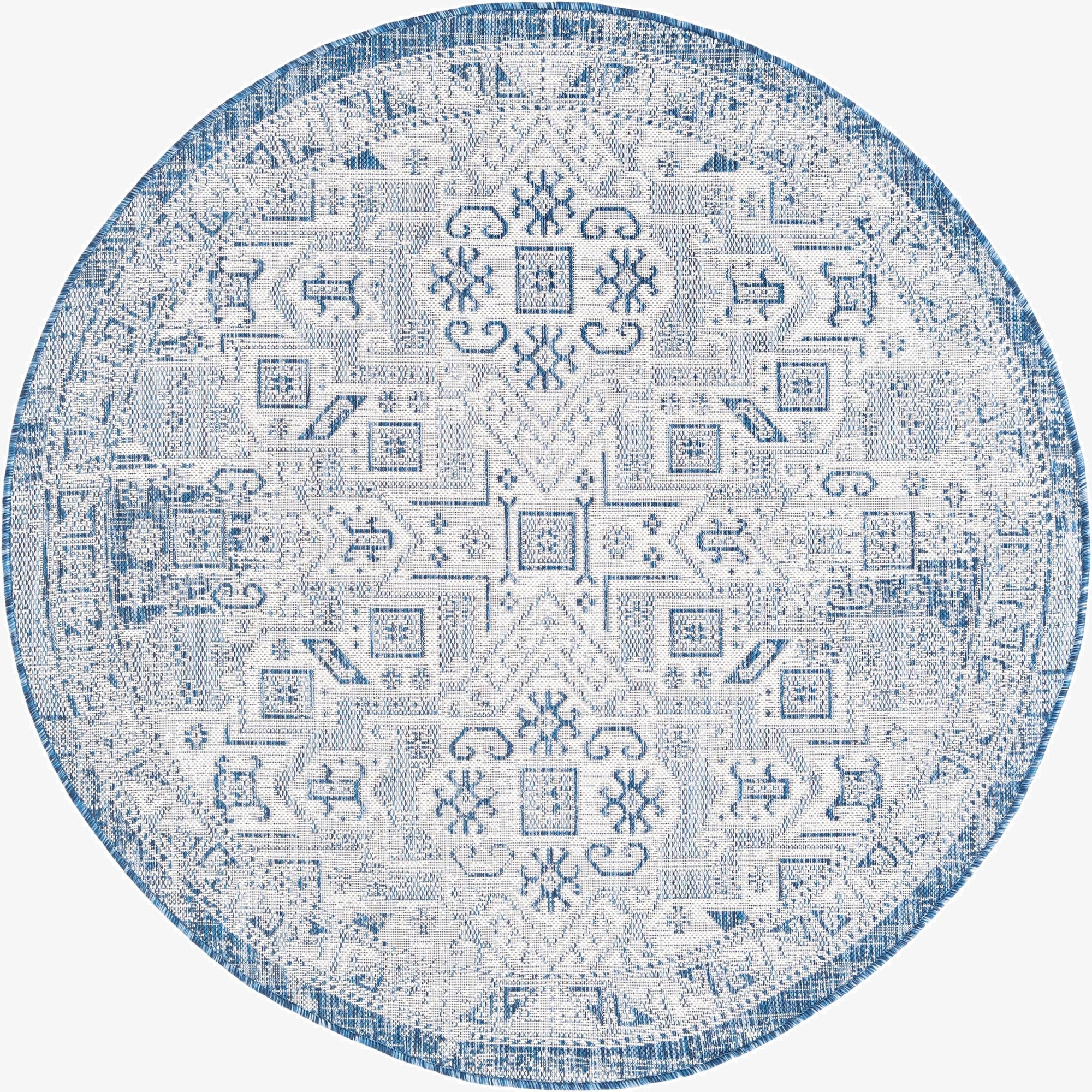  5' 3 x 5' 3  Washable Aztec Indoor / Outdoor Round Rug