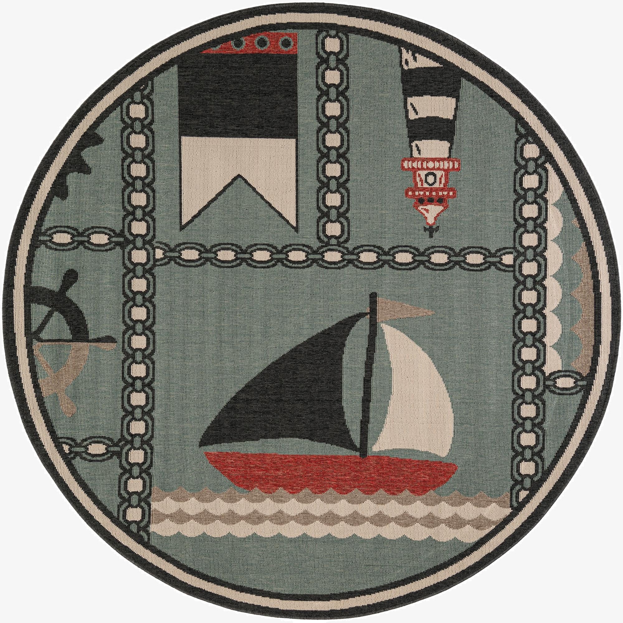  6' x 6'  Washable Coastal Indoor / Outdoor Round Rug