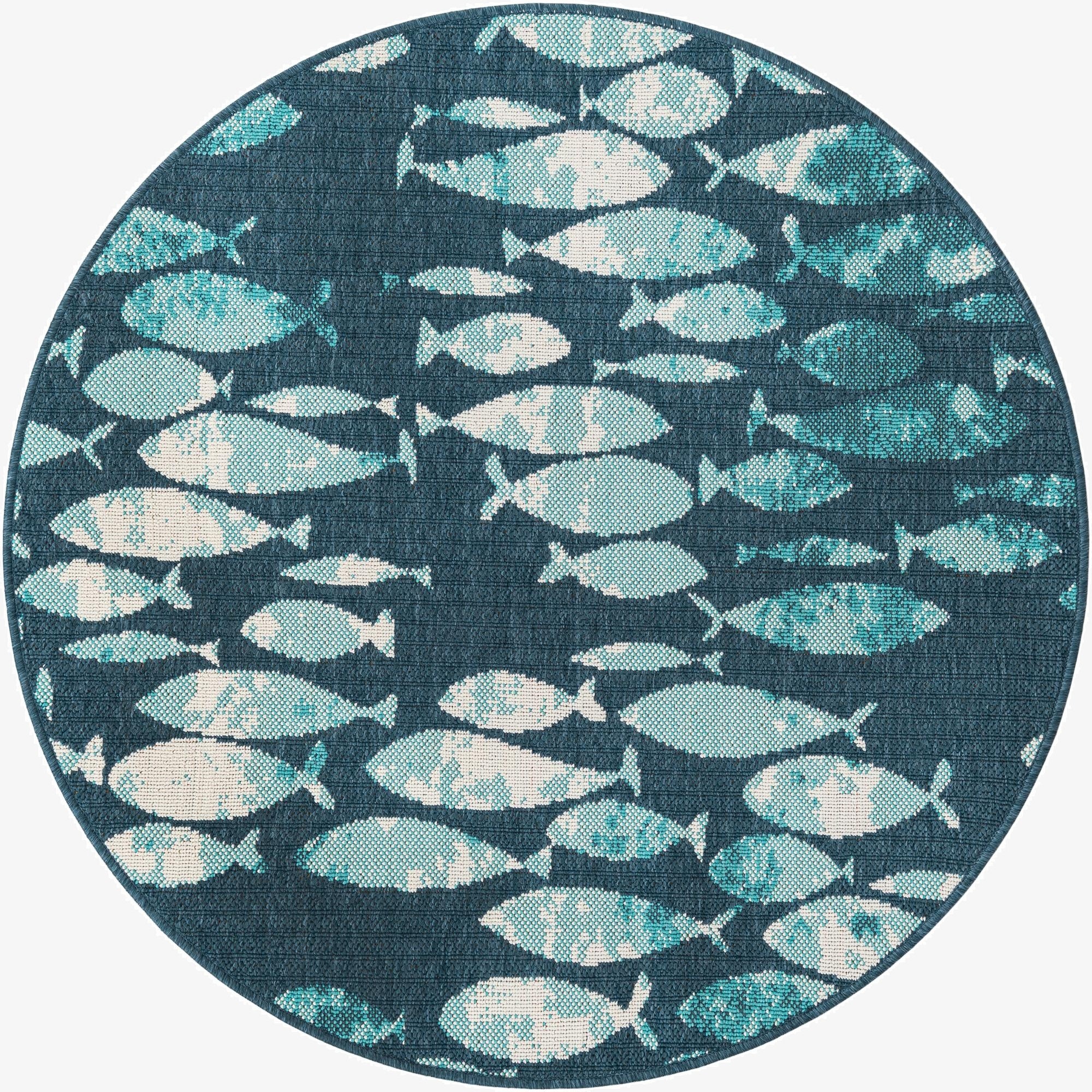  4' x 4'  Washable Coastal Indoor / Outdoor Round Rug