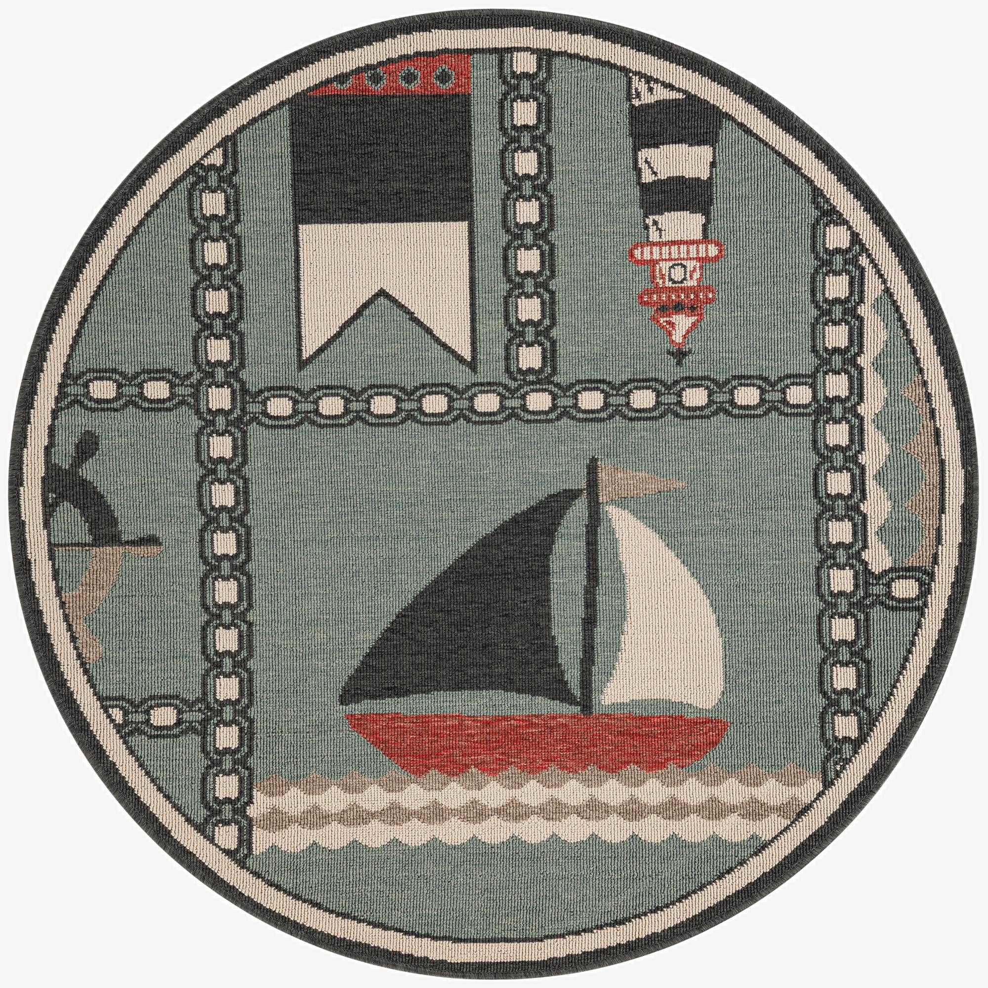  4' x 4'  Washable Coastal Indoor / Outdoor Round Rug