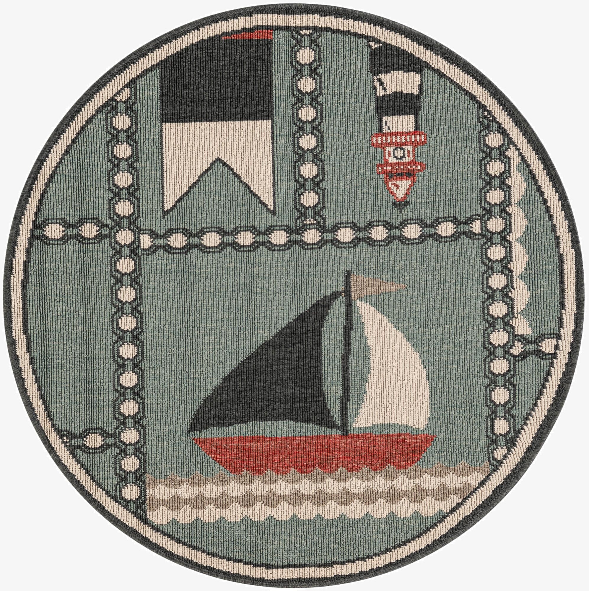  3' x 3'  Washable Coastal Indoor / Outdoor Round Rug