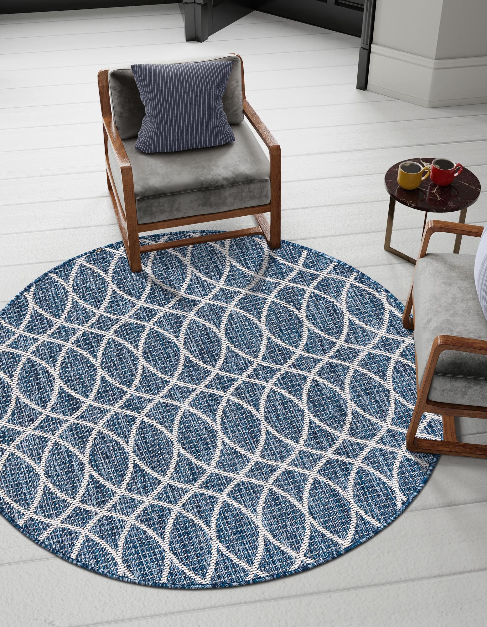 Blue 10' x 10' Lattice Indoor / Outdoor Round Rug | Rugs.com