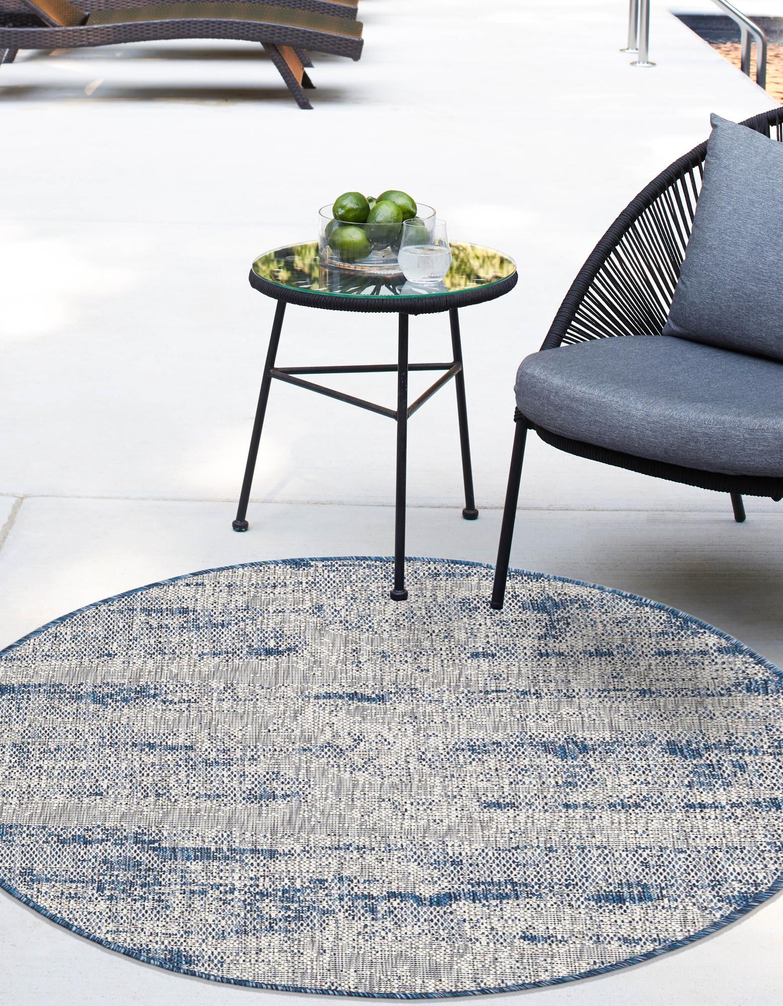 Blue 10' x 10' Modern Indoor / Outdoor Round Rug | Rugs.com