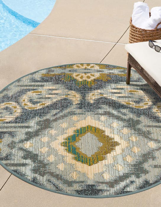 Light Blue 8' x 8' Modern Indoor / Outdoor Round Rug | Rugs.com
