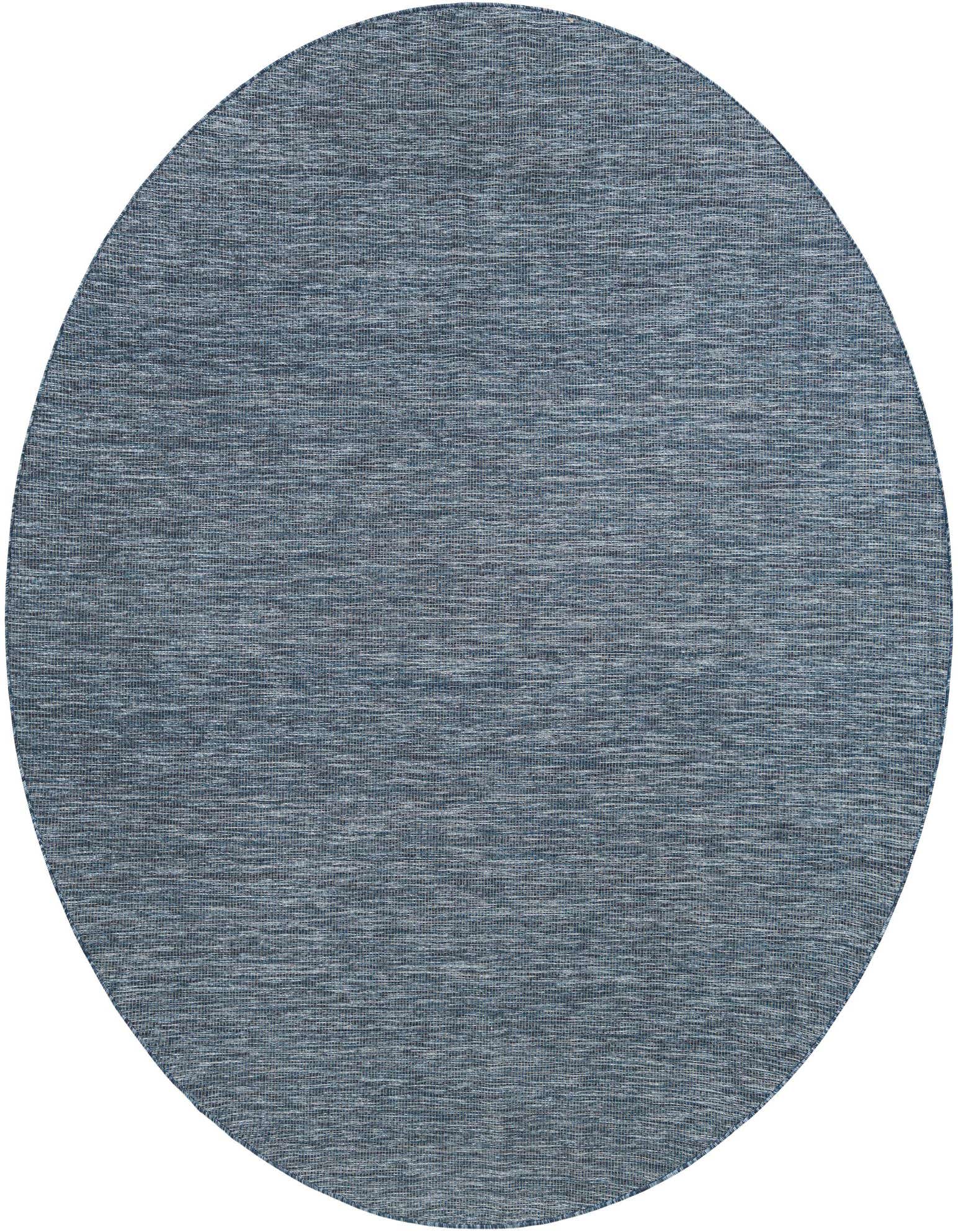 A 10' round blue flatweave rug with a textured, solid modern pattern, suitable for indoor or outdoor use.