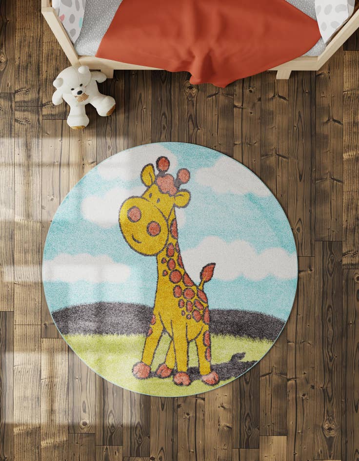 Detail image of  7' 10 x 7' 10 Giraffe Whimsy Kids Round Rug