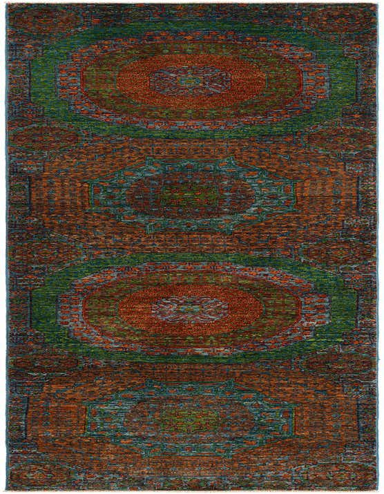 A 10 ft runner rug with a traditional Persian pattern in shades of blue, green, and rust orange, ideal for a hallway.