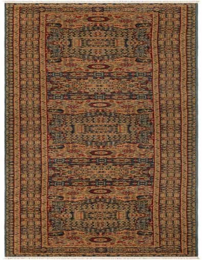 A 13 ft traditional runner rug with a blue and gold oriental medallion pattern, suitable for a hallway.