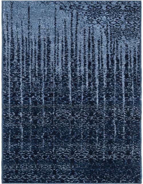 8 ft runner rug from the Angelica Collection featuring a transitional abstract pattern in varying shades of blue, ideal for a hallway or kitchen.
