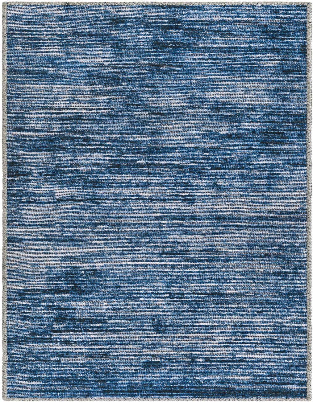 A 4 ft runner rug from the Asha collection, featuring a modern stripe pattern in various shades of blue and white, ideal for a hallway.
