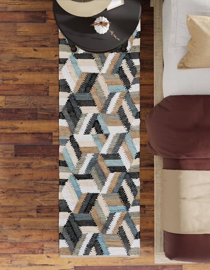 Detail image of  2' x 6' 1  Hand Braided Chindi Cotton Runner Rug