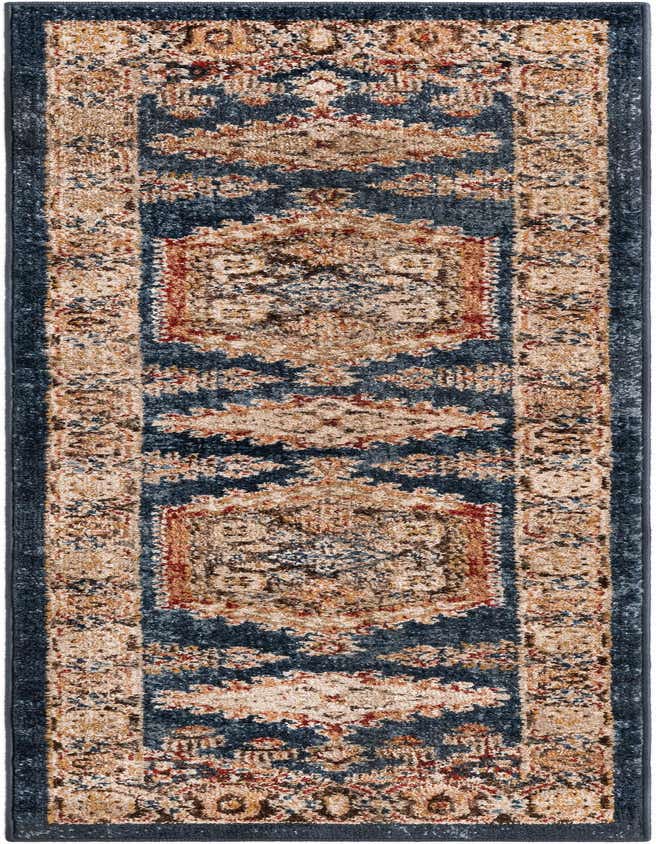 A 6 ft runner rug from the Rugs.com Eden collection, featuring a distressed blue, beige, and red traditional medallion pattern.