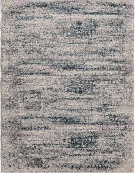 A 12 ft runner rug from the Finsbury collection featuring a modern, abstract pattern in varying shades of blue and cream with a high-low textured pile, ideal for a hallway.