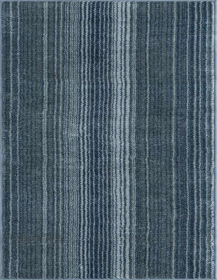 A 6 ft runner rug from the Gemstone Collection, featuring a modern striped pattern in varying shades of blue, ideal for hallways.