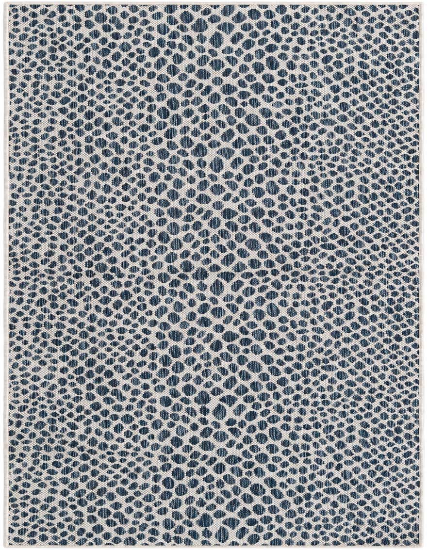 A 7 ft runner rug featuring a modern blue and white textured pattern, suitable for hallways or patios.