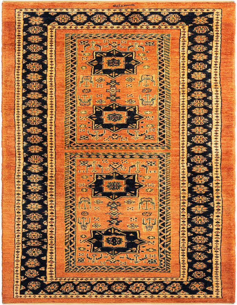 A 7 ft Kashkuli runner rug with a traditional Persian pattern in rich blues and warm orange tones, ideal for a hallway.