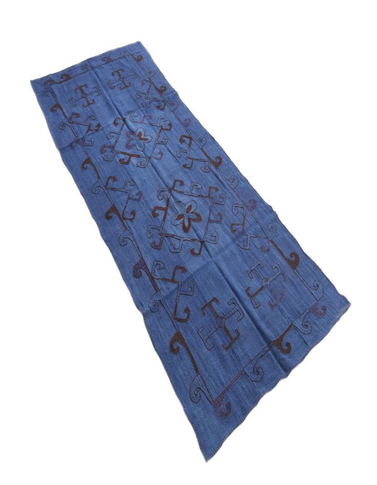 Detail image of  3' 7 x 8' 8  Hand Woven Kilim Suzani Wool Runner Rug