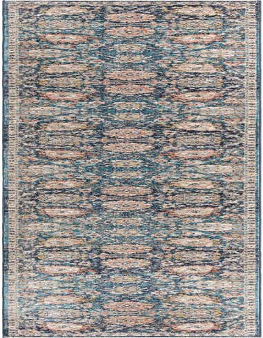 A 16 ft runner rug from the Lola Collection, featuring a distressed traditional floral pattern in shades of blue, beige, and terracotta.