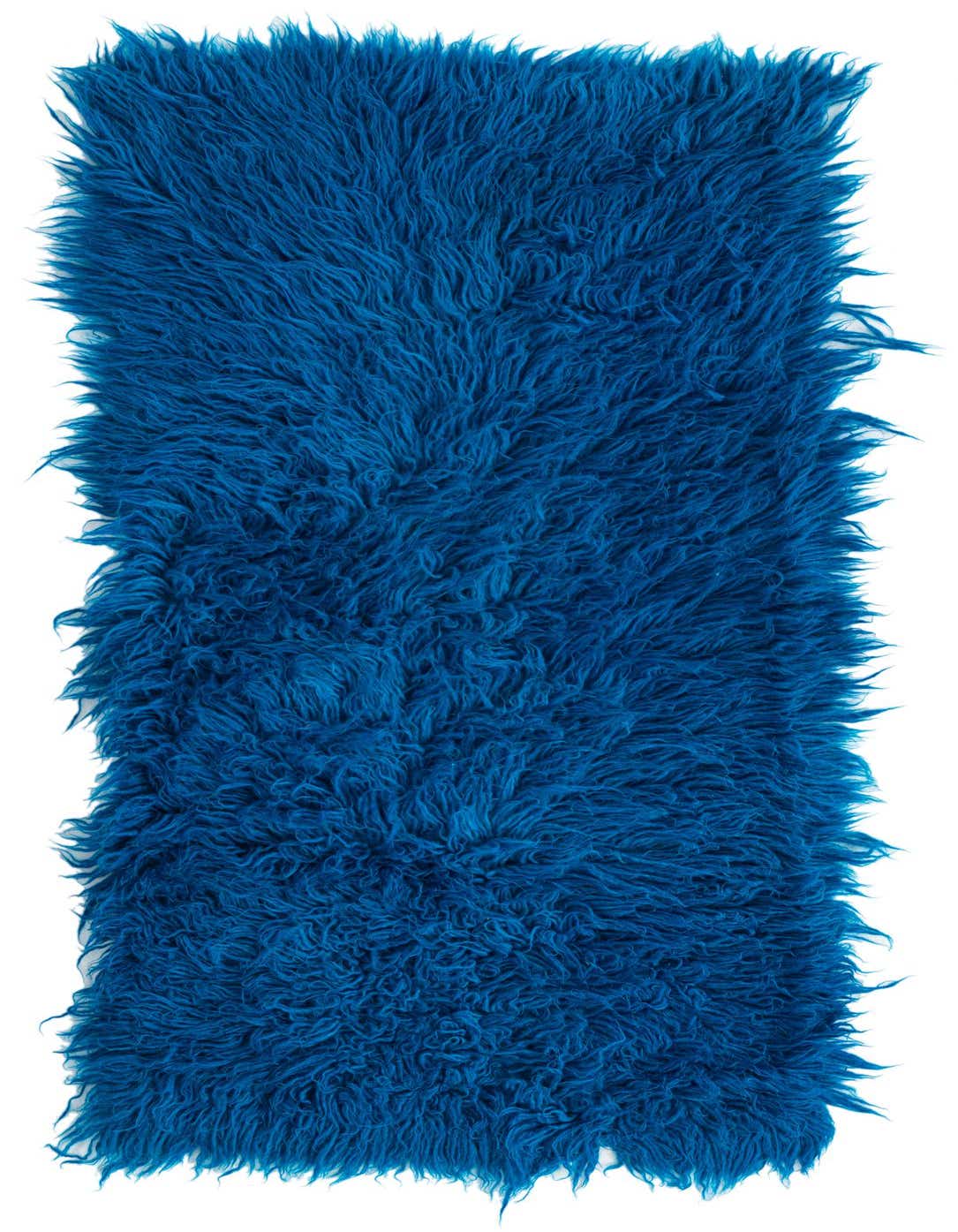 A vibrant blue 5 ft runner rug with a shaggy, high pile texture, perfect for a hallway.