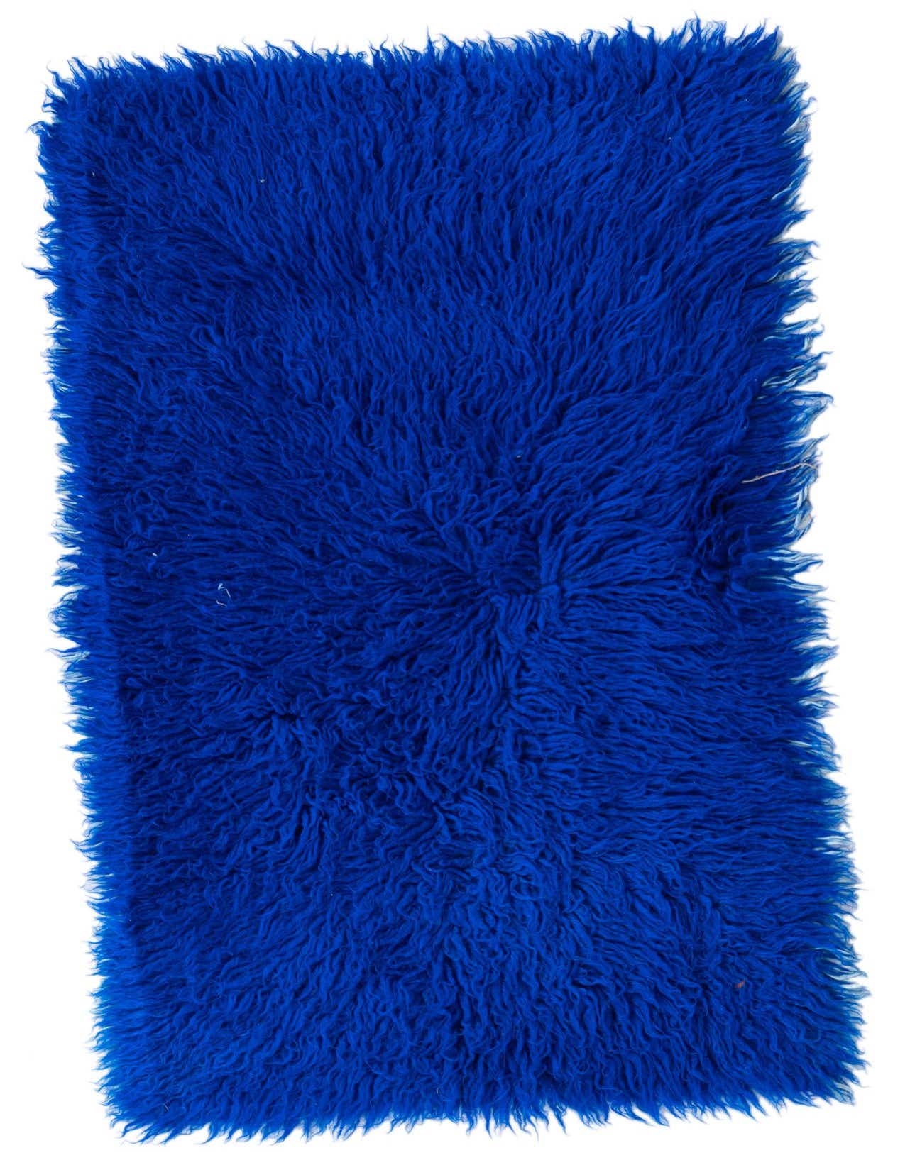 A vibrant blue 4 ft runner rug with a plush, shaggy texture, perfect for adding warmth to a hallway.