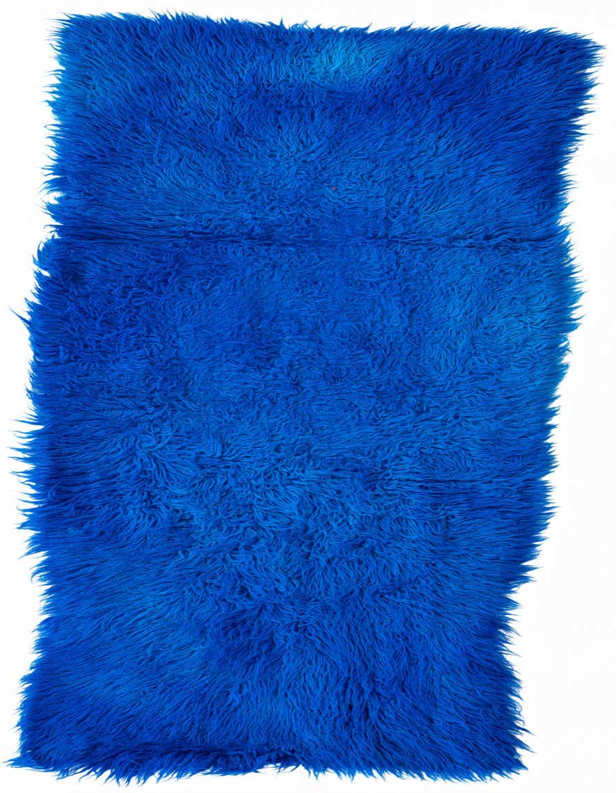 A vibrant blue 5 ft runner rug with a plush shag pile, perfect for adding a pop of color to a hallway.