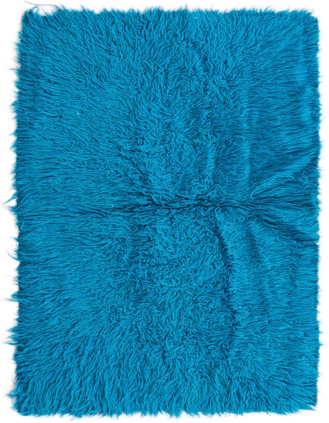 A vibrant blue 4 ft shag runner rug with a thick, plush pile, perfect for a hallway.
