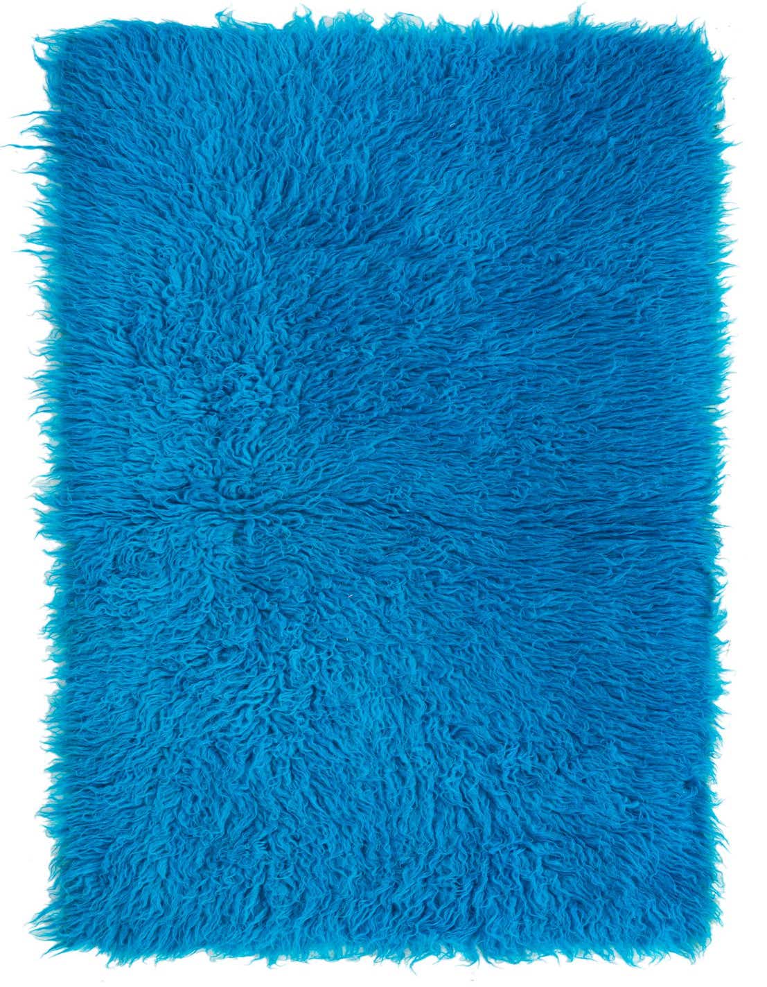 A vibrant 4 ft blue shag runner rug made of wool, featuring a plush, shaggy texture.